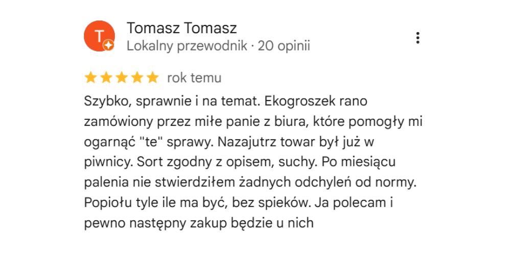 Opinia Google Tomex
