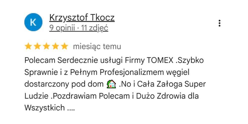 Opinia Google Tomex
