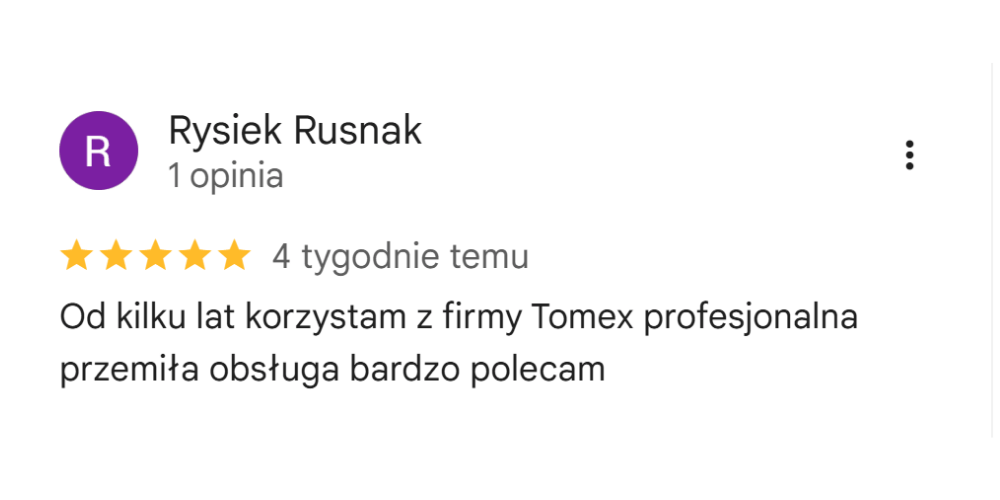 Opinia Google Tomex