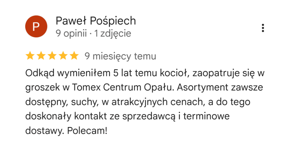 Opinia Google Tomex