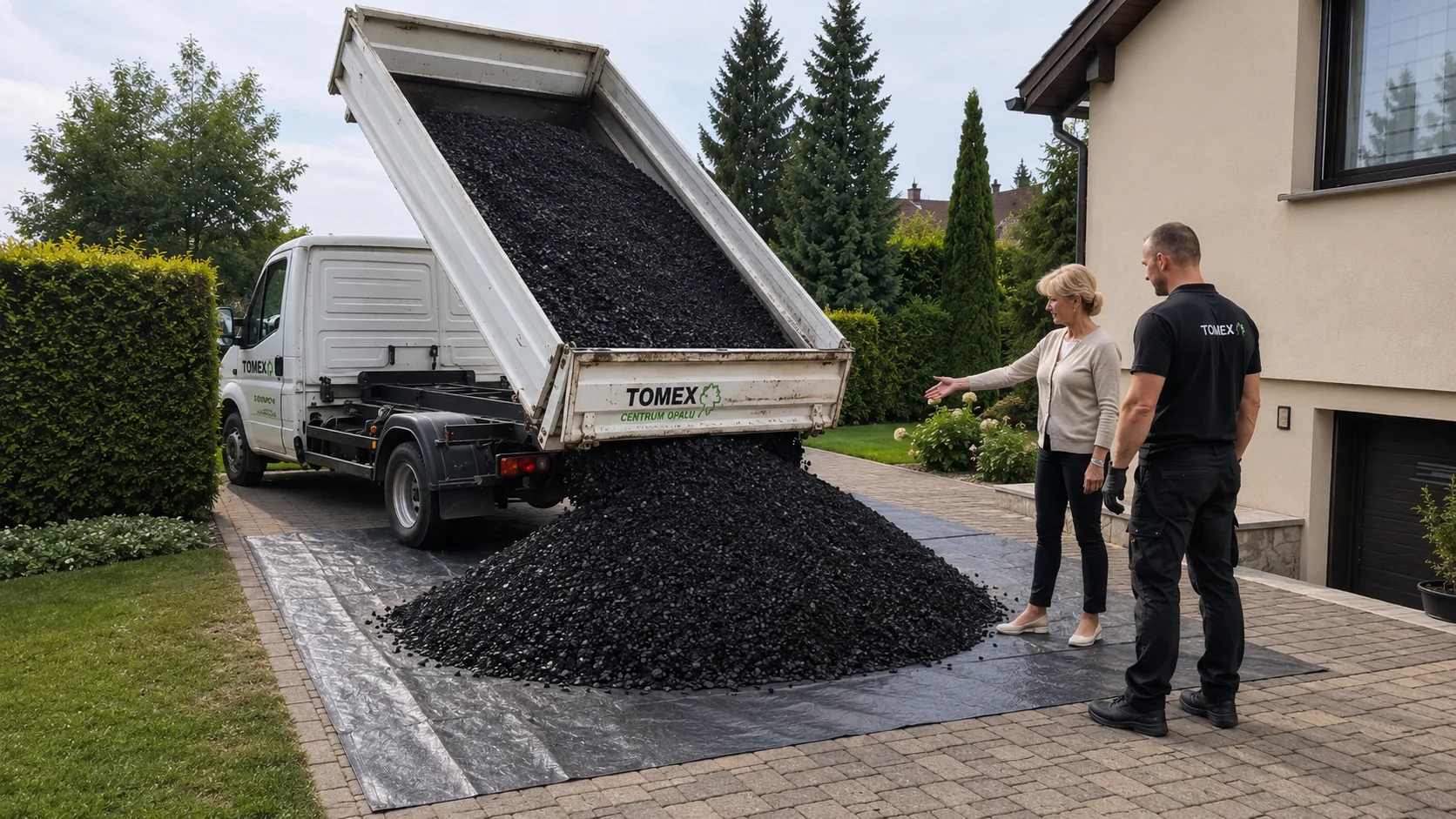 Dostawa węgla samochodem Tomex na prywatną posesję